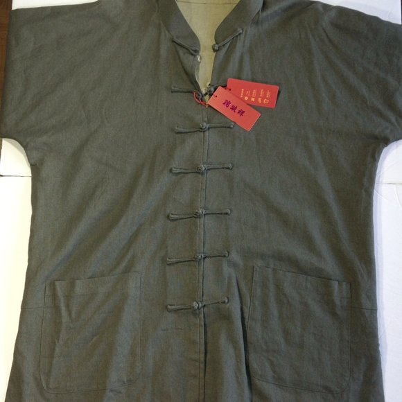 Mens Chinese Tang Jacket Linen Viscose Reversible Green Beige NEW WITH TAGS 2XL - Picture 4 of 11